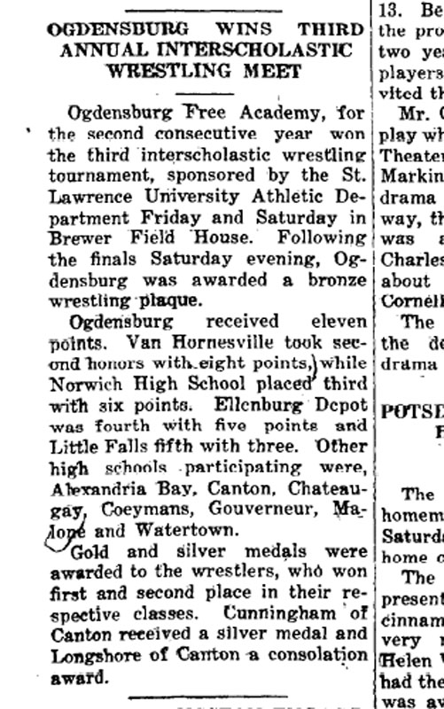 Ogdensburg wins third annual interscholastic wrestling meet