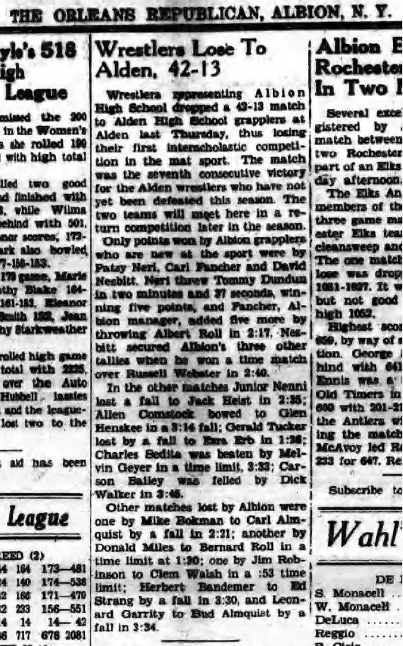 Wrestlers Lose to Alden, 42-13.