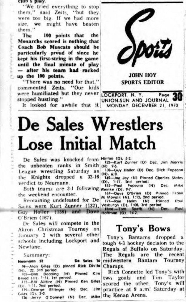 De Sales Wrestlers Lose Initial Match