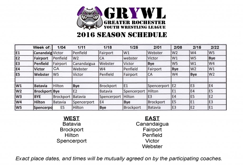 GRYWL Season Schedule