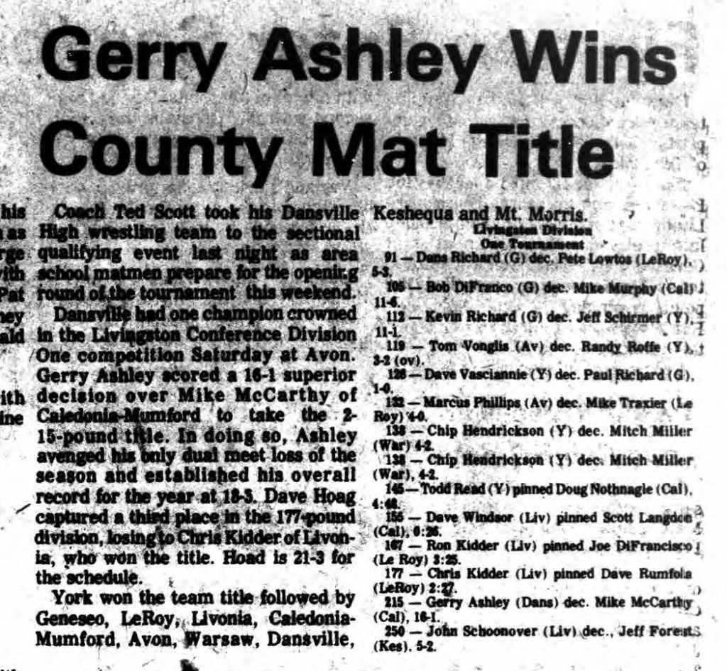 Gerry Ashley Wins County Mat Title