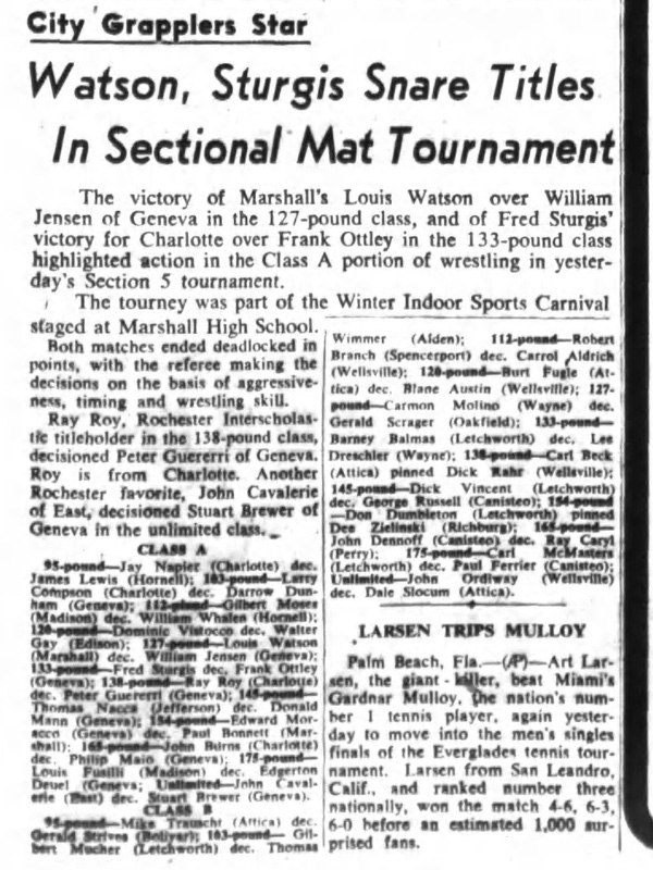 Watson, Sturgis Snare Titles In Sectional Mat Tournament