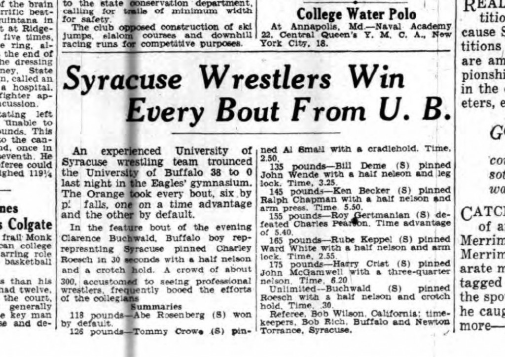 Syracuse Wrestlers Win Every Bout from U.B.