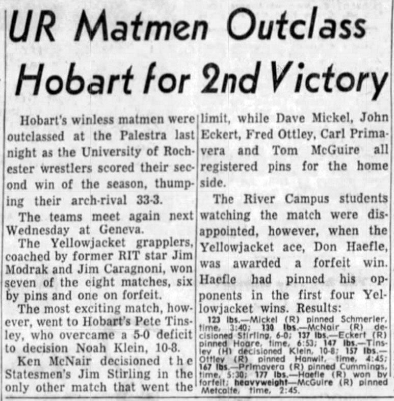 UR Matmen Outclass Hobart for 2nd Victory