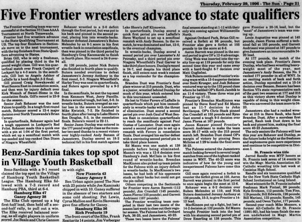 Five Frontier wrestlers advance to state qualifiers