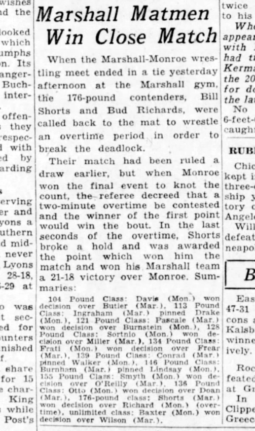 Marshall Matmen Win Close Match