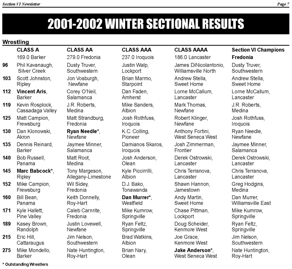 Section VI Wrestling Champions