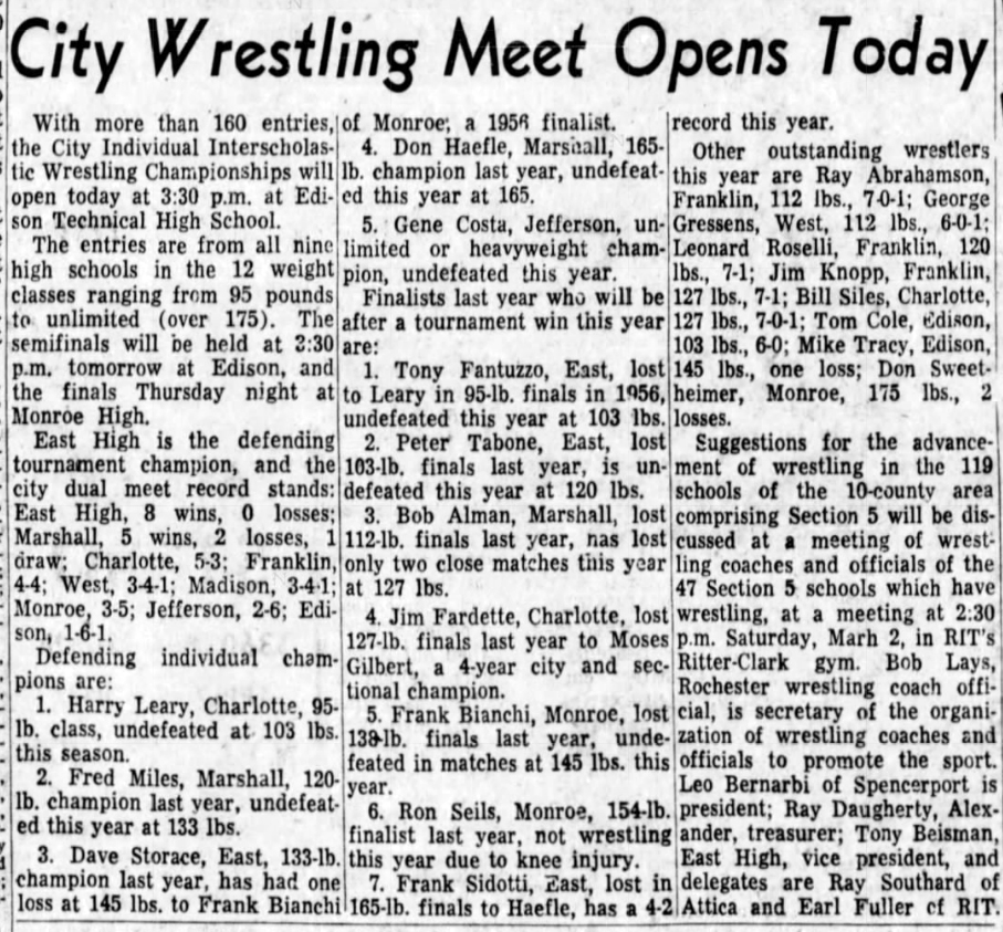 City Wrestling Meet Opens Today