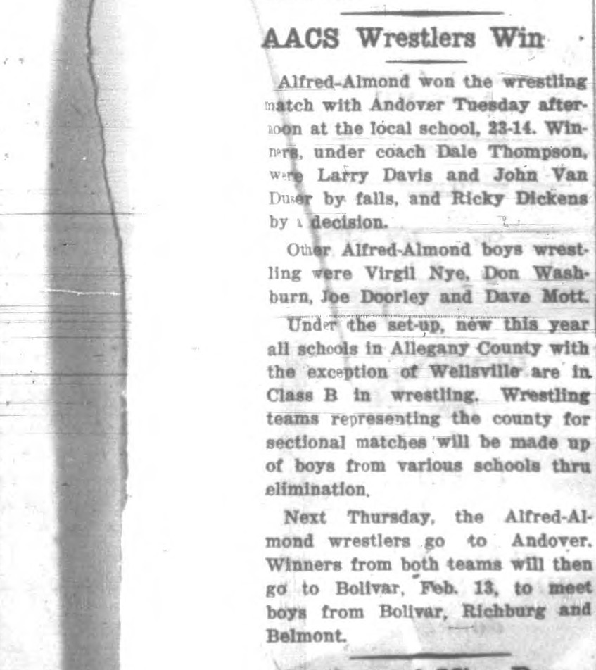 Alfred-Almond Wrestlers Win