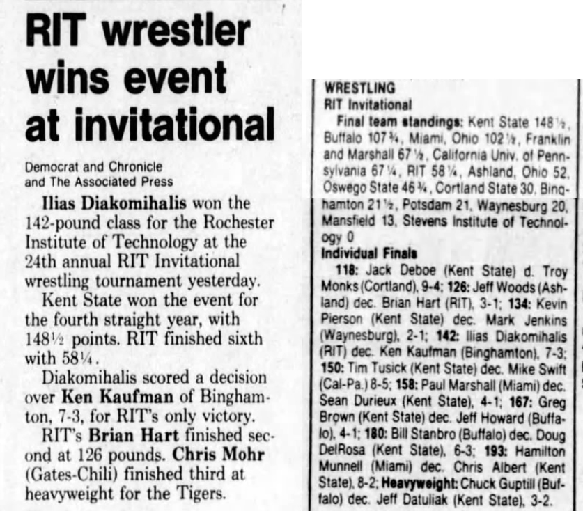 RIT wrestler wins event at Invitational