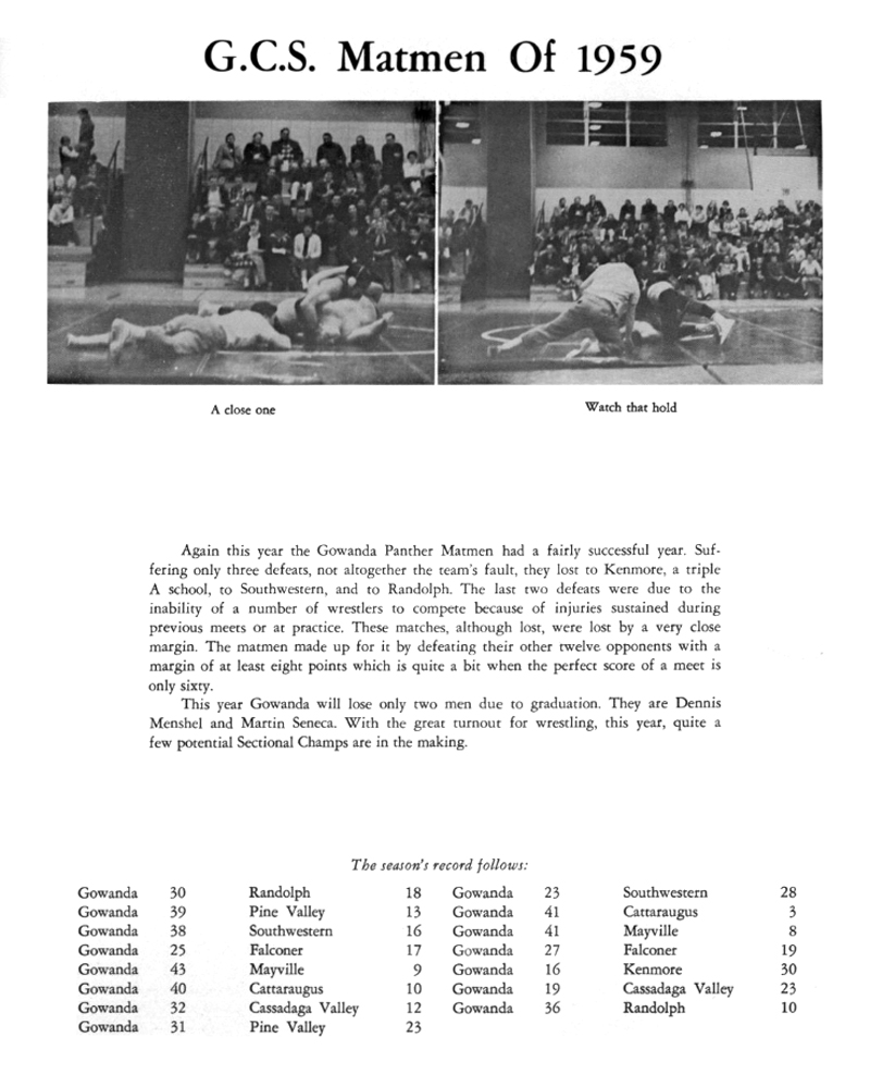1958-1959 Gowanda Panthers Wrestling