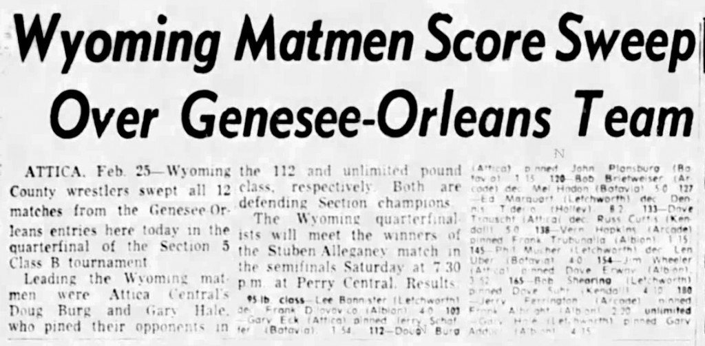 Wyoming Matmen Score Sweep of Genesee-Orleans Team