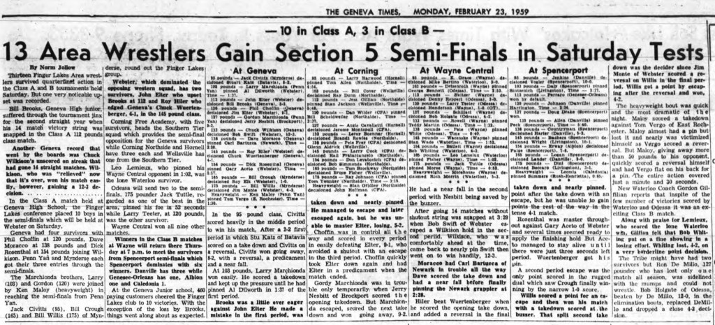 13 Area Wrestlers Gain Section 5 Semi-Finals in Saturday Tests