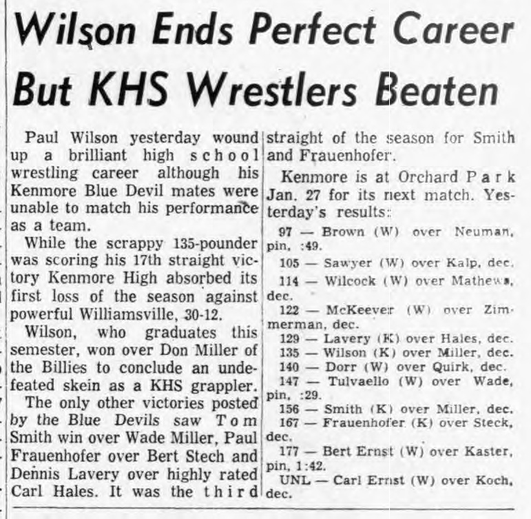 Wilson Ends Perfect Career But Kenmore Wrestlers Beaten