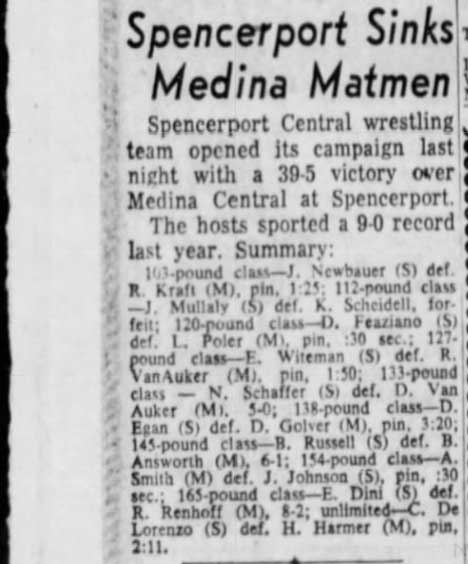 Spencerport Sinks Medina Matmen