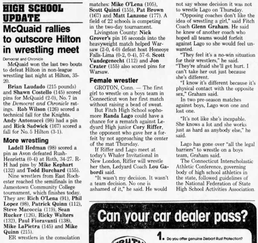 McQuaid Rallies to Outscore Hilton in Wrestling Meet