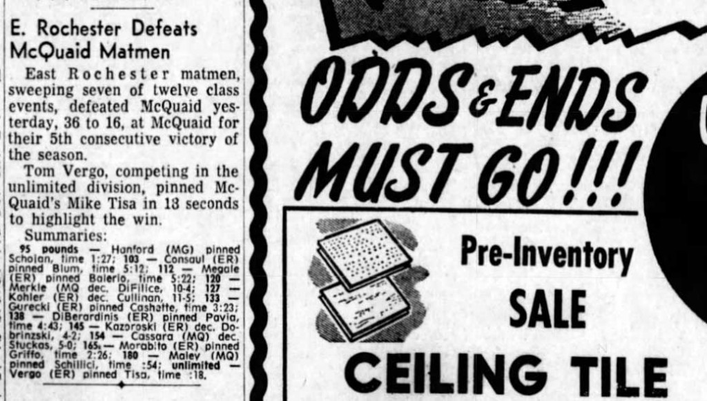 E. Rochester Defeats McQuaid Matmen