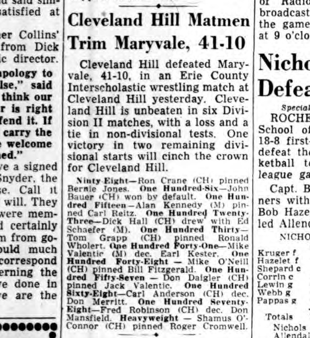 Cleveland Hill Matmen Trim Maryvale, 41-10