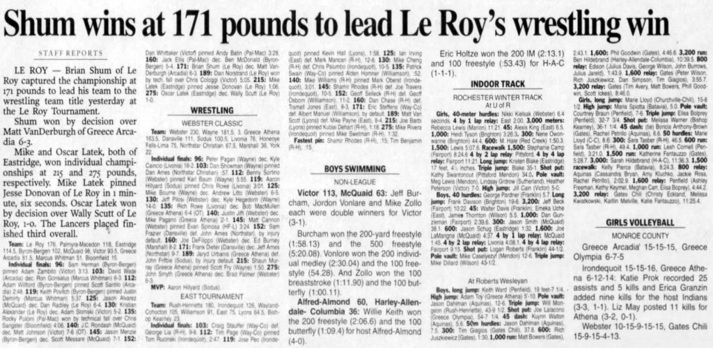 Shum wins at 171 pounds to lead Le Roy\'s wrestling win