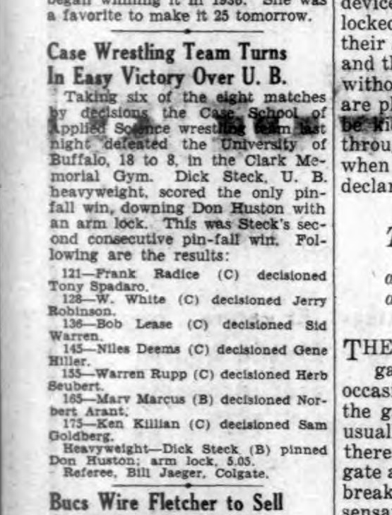 Case Wrestling Team Turns in Easy Victory Over U.B.