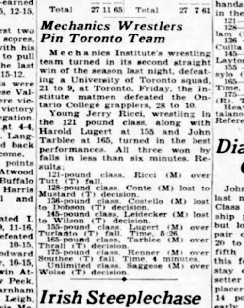 Mechanics Wrestlers Pin Toronto Team