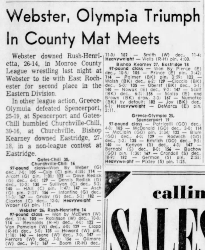 Webster, Olympia Triumph In County Mat Meets