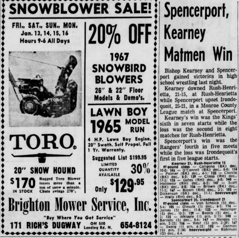 Spencerport, Kearney Matmen Win