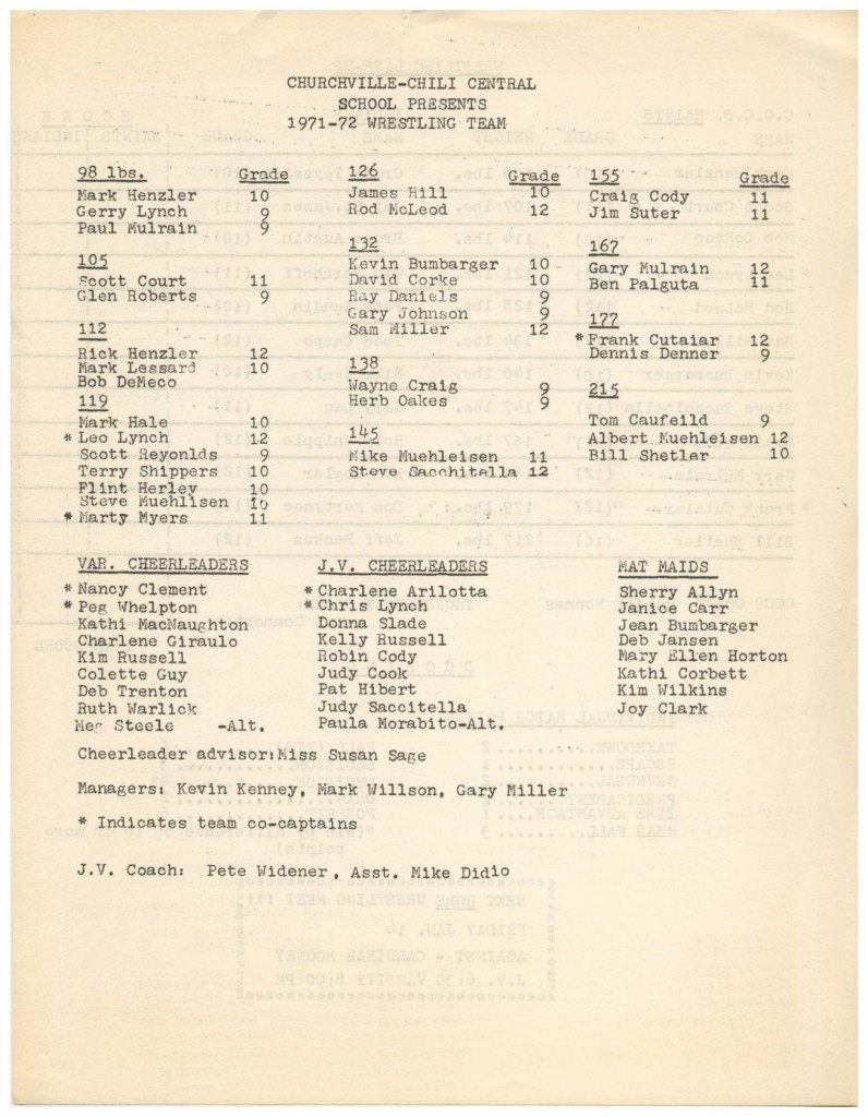 1971-1972 Churchville-Chili Wrestling