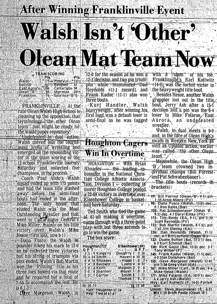 Walsh Isn't 'Other' Olean Mat Team Now