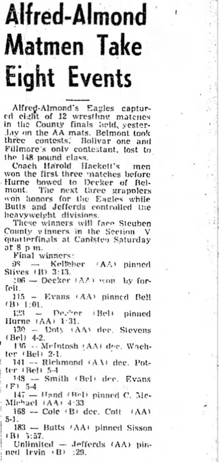 Alfred-Almond Matmen Take Eight Events