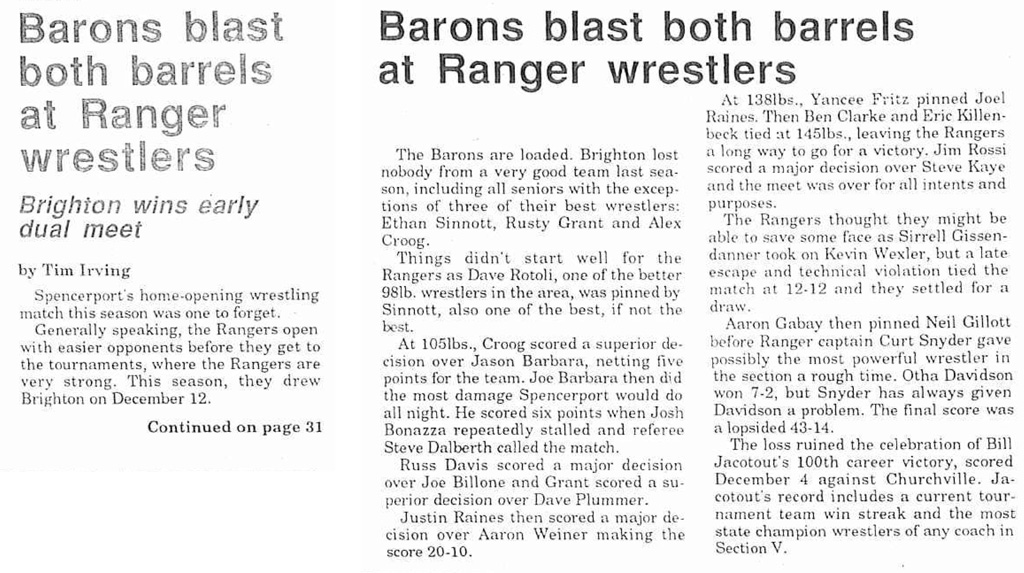 Barons blast both barrels at Ranger wrestlers