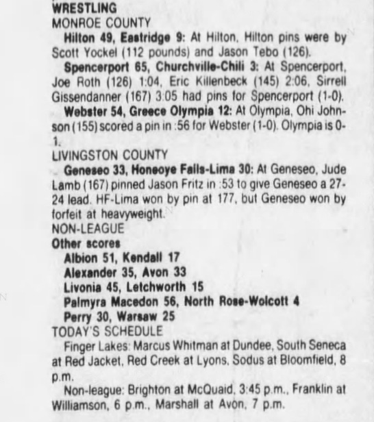 Palmyra-Macedon 56, North Rose-Wolcott 4