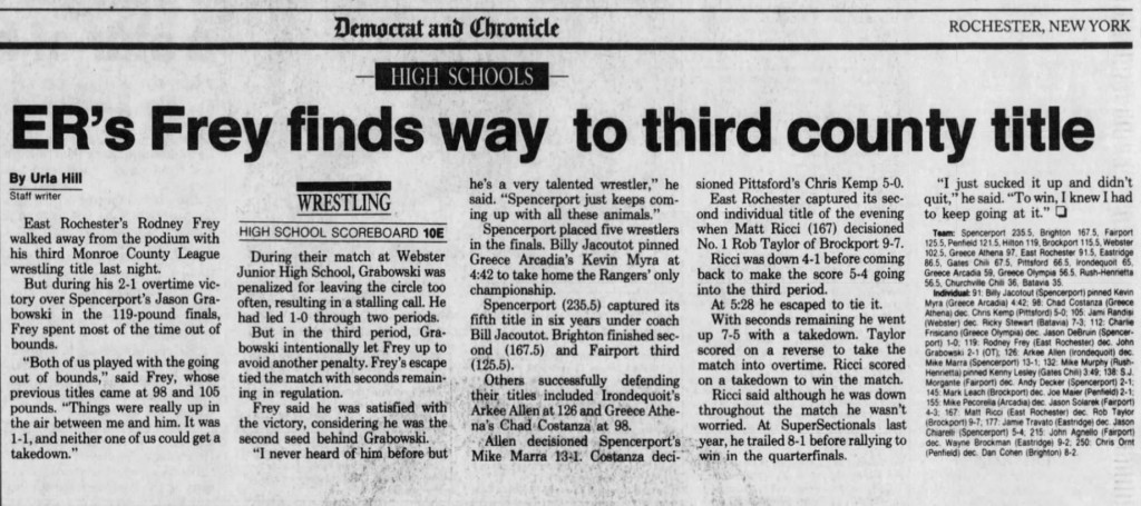 ER's Frey finds way to third county title