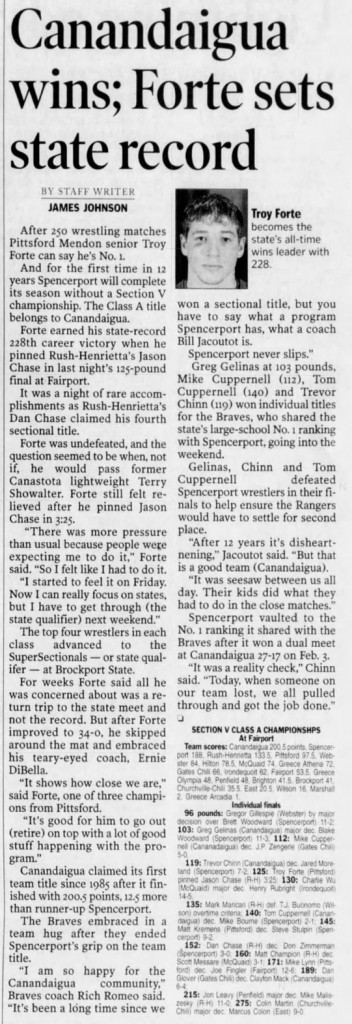 Canandaigua wins; Forte sets state record