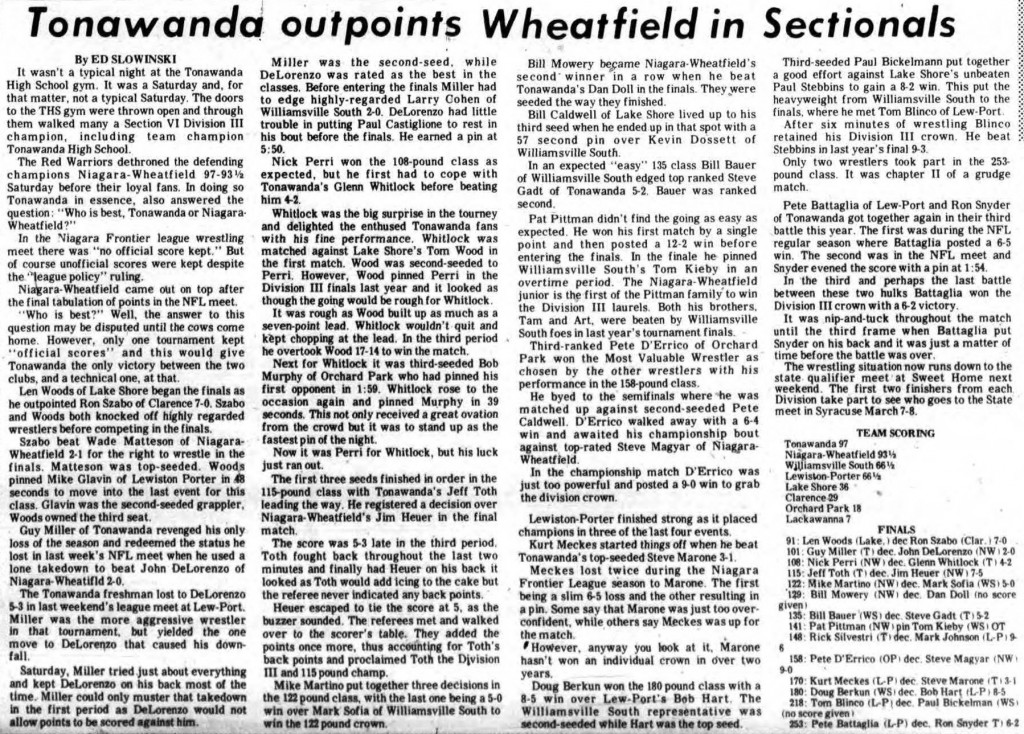 Tonawanda outpoints Wheatfield in Sectionals