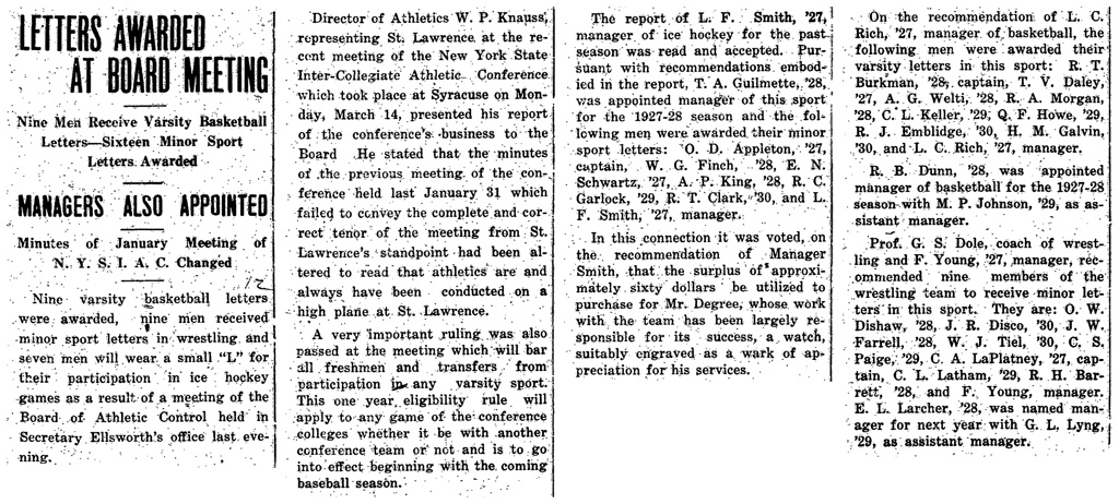 Letters Awarded at Board Meeting