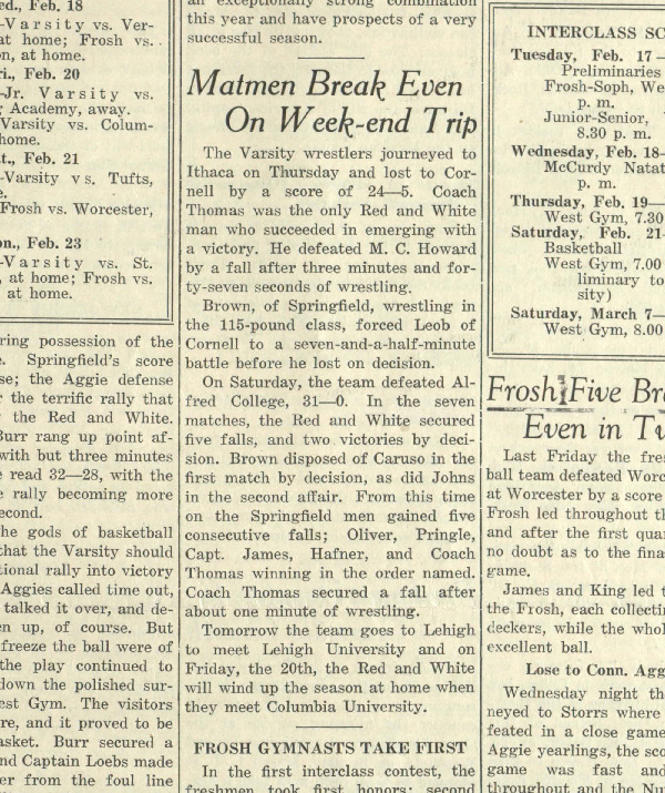 Springfield Matmen Break Even On Week-end Trip