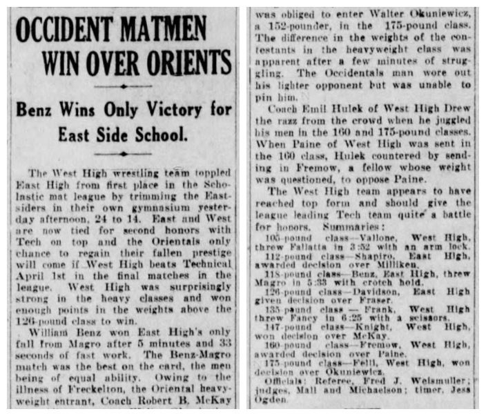 Occident Matmen Win Over Orients