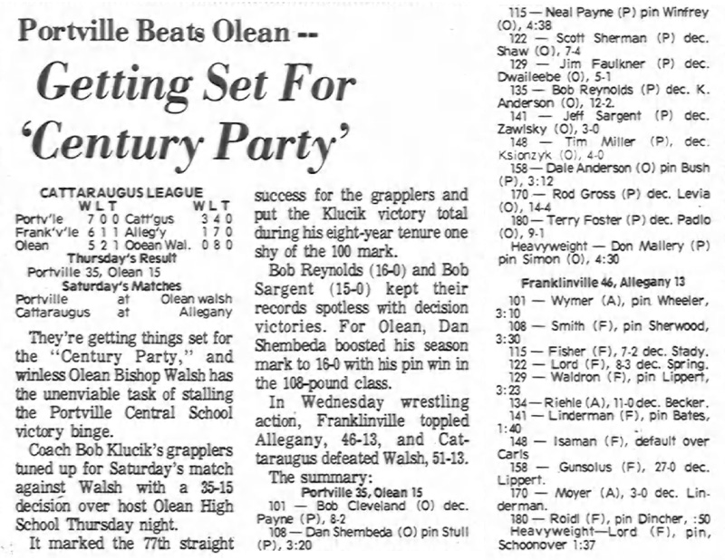 Portville Beats Olean -- Getting Set for Century Party