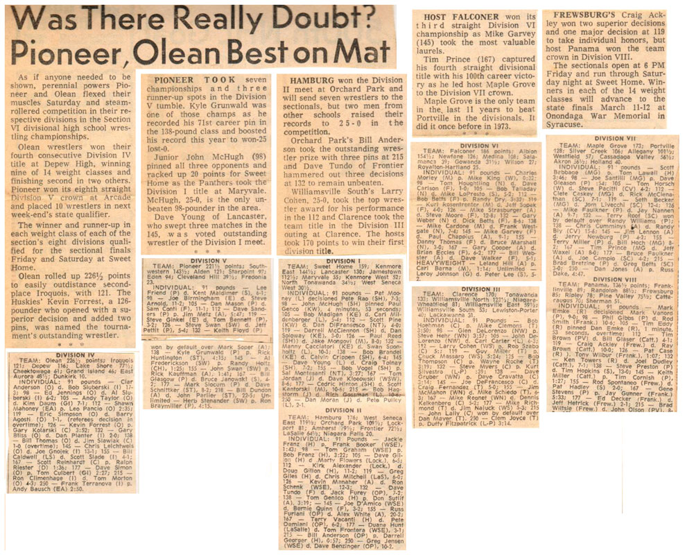 Was There Really Doubt? Pioneer, Olean Best On Mat