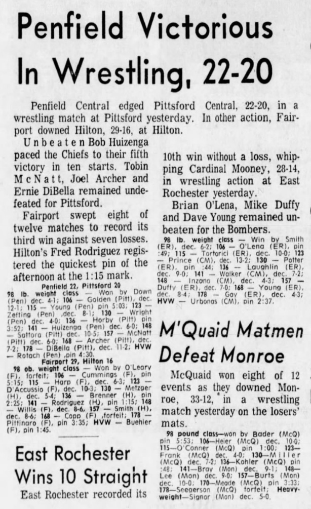 M'Quaid Matmen Defeat Monroe