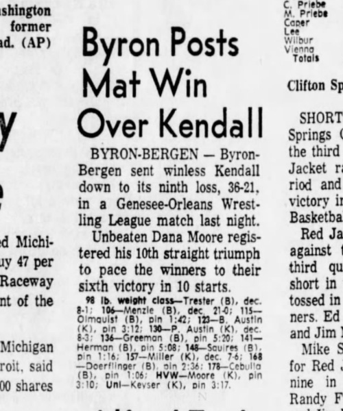 Byron Posts Mat Win Over Kendall