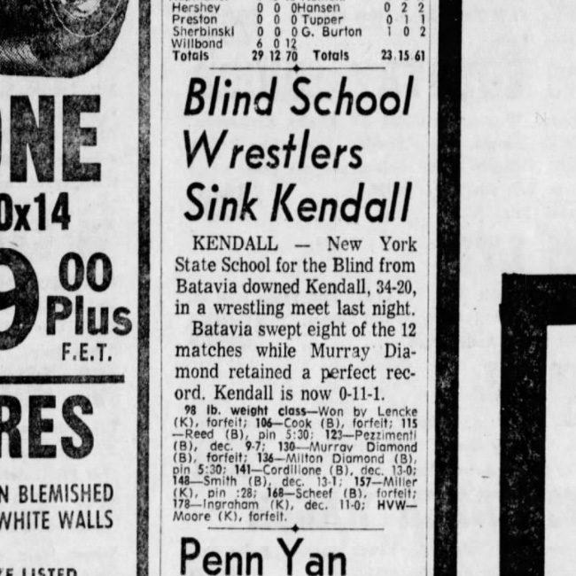 Blind School Wrestlers Sink Kendall