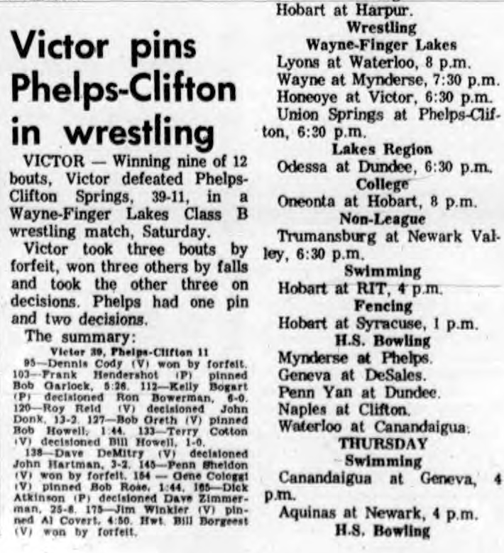 Victor pins Phelps-Clifton in wrestling