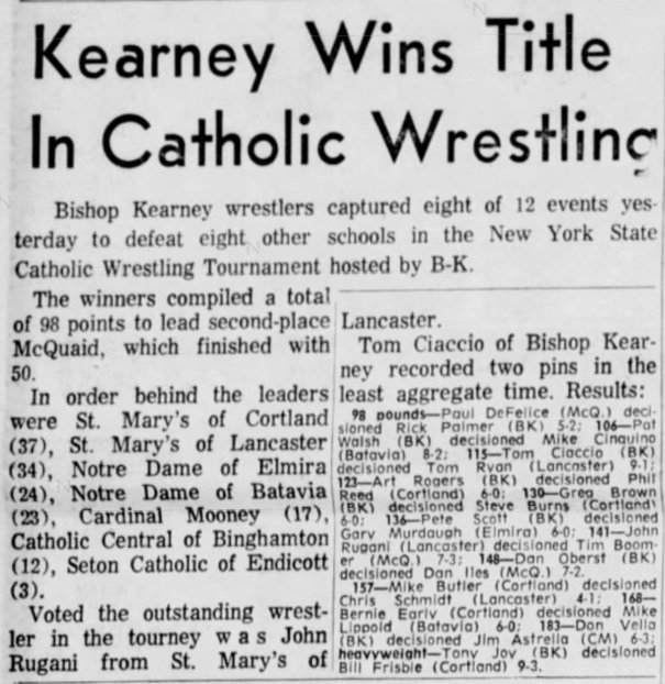Kearney Wins Title In Catholic Wrestling