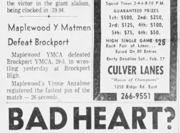 Maplewood Y Matmen Defeat Brockport