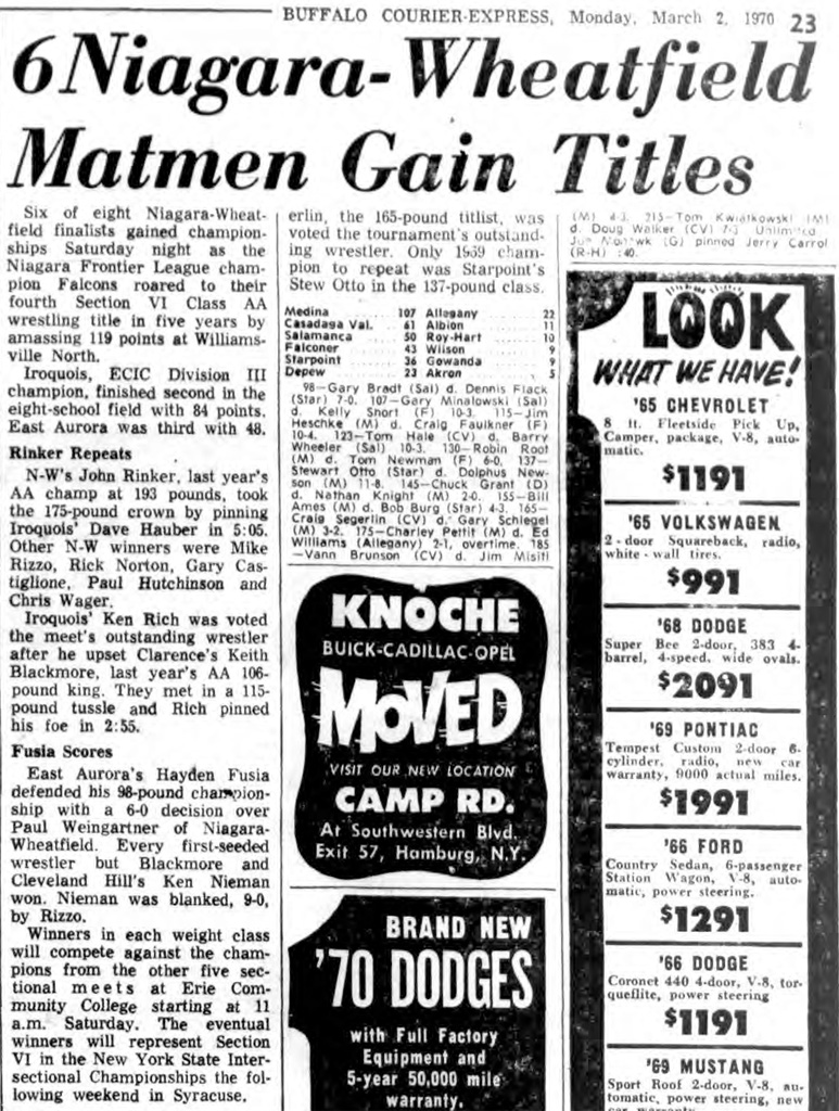 6 Niagara-Wheatfield Matmen Gain Titles