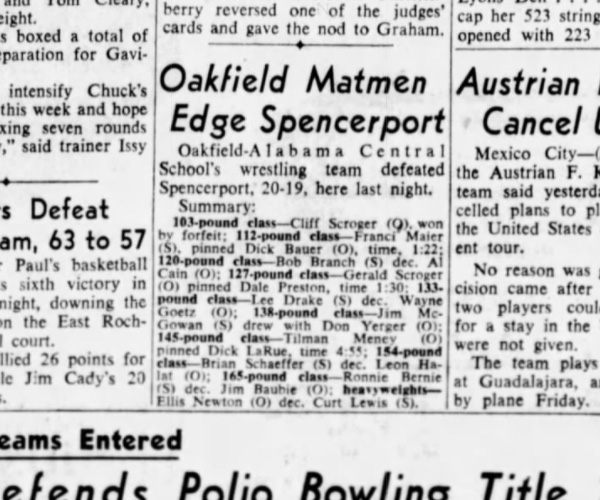 Oakfield Matmen Edge Spencerport