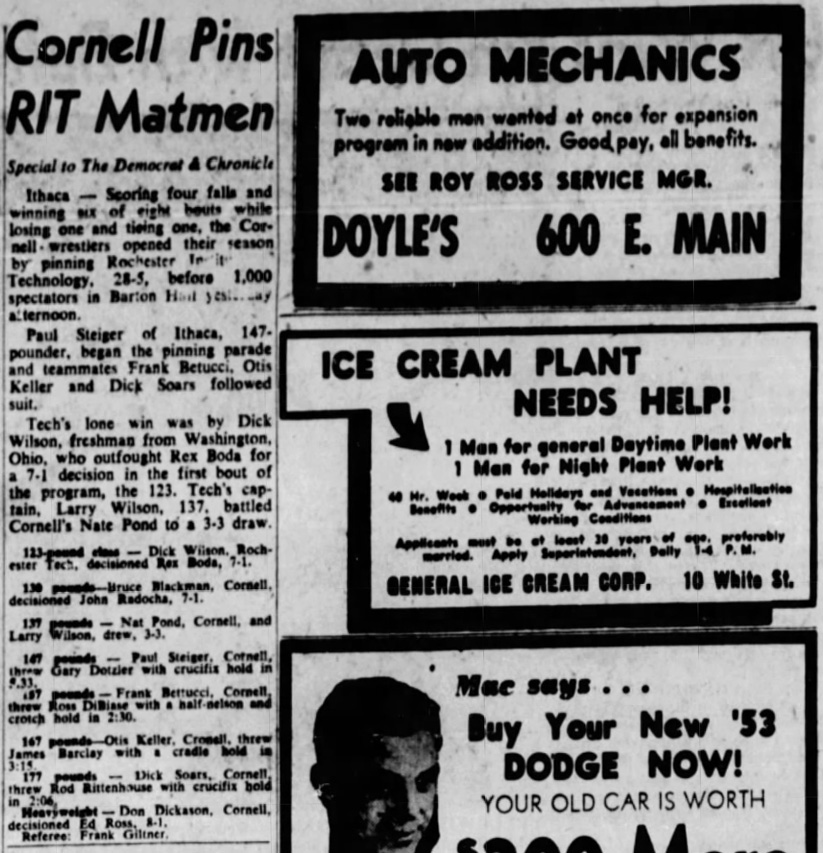 Cornell Pins RIT Matmen
