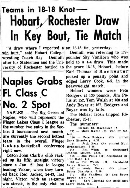 Hobart, Rochester Draw In Key Bout, Tie Match